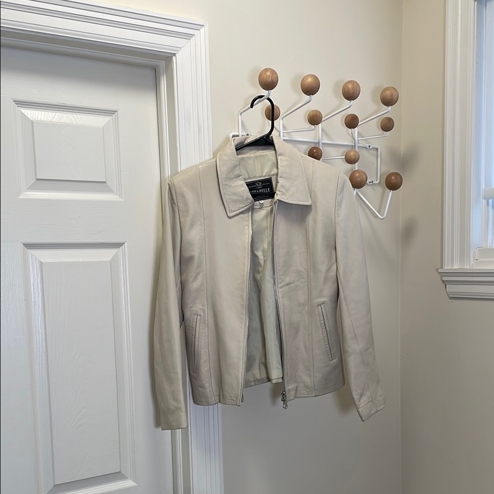 Vera Pelle - Y2K Vintage Leather Jacket - Neutral Cream Size 44 Small